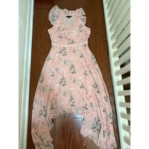Banana Republic Crane Floral Chiffon High Low Ruffle Dress Pink Womens 8